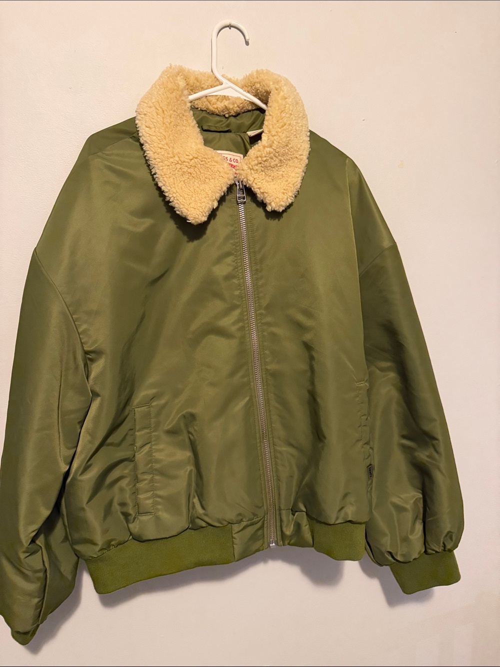 Levi's Olive Green Bomber Jacket with Cream Sherpa Collar